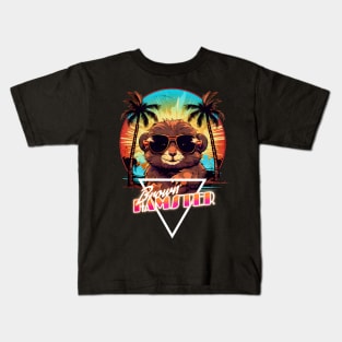 Retro Wave Brown Hamster Vibes Kids T-Shirt